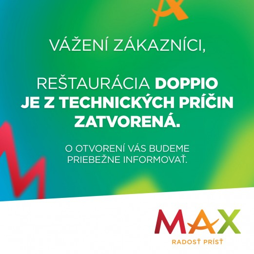 Reštaurácia doppio je uzatvorená v nákupnom centre OC MAX Trenčín