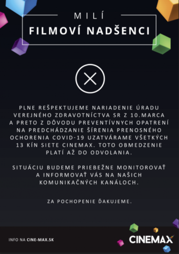Kino CINEMAX je do 23.marca zatvorené v nákupnom centre OC MAX Poprad