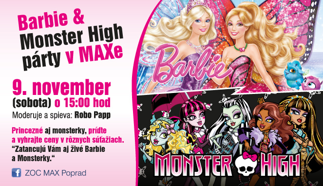 Barbie & Monster High párty v nákupnom centre OC MAX Poprad