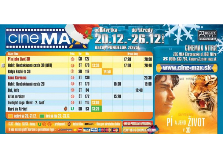 Aktuálny program kina od 20.12. - 26.12.2012, Obchodné a nákupné centrum MAX Nitra