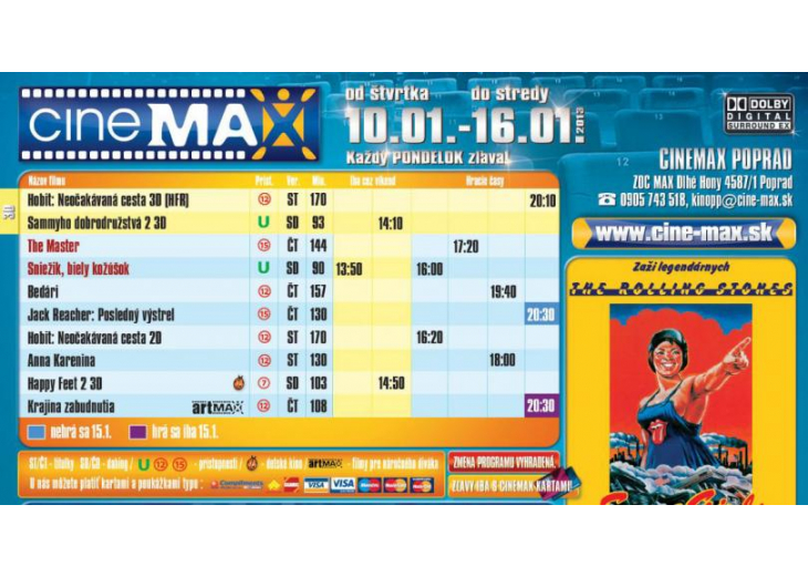 Aktuálny program kina od 10.01. - 16.01.2013, Obchodné a nákupné centrum MAX Poprad 