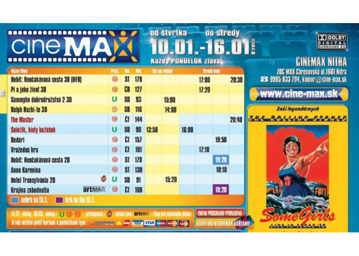 Aktuálny program kina od 10.01. - 16.01.2013, Obchodné a nákupné centrum MAX Nitra