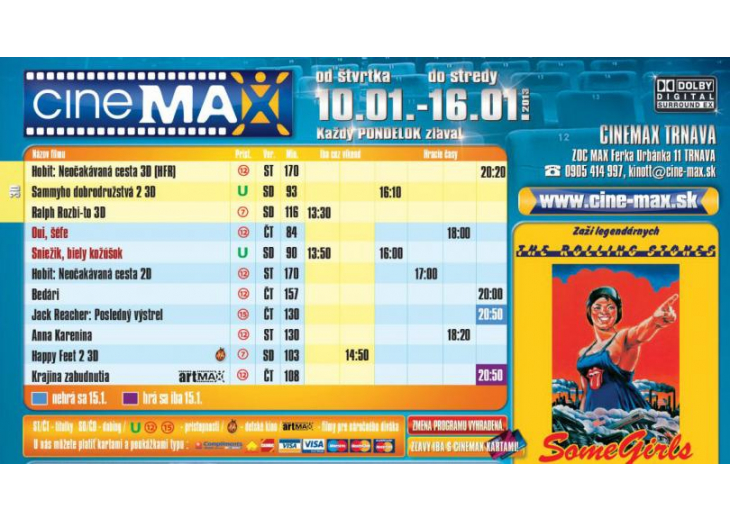 Aktuálny program kina od 10.01. - 16.01.2013, Obchodné a nákupné centrum MAX Trnava