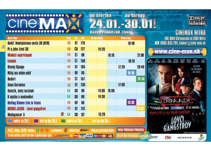Aktuálny program Cinemax-u od 24.01. - 30.01.2013, Obchodné a nákupné centrum MAX Nitra