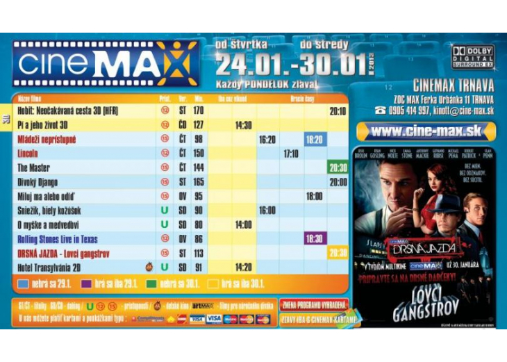Aktuálny program Cinemax-u od 24.01. - 30.01.2013, Obchodné a nákupné centrum MAX Trnava