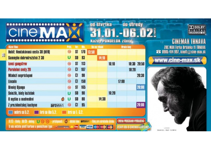 Aktuálny program CINEMAX-u do 6.2.2013, Obchodné a nákupné centrum MAX Trnava