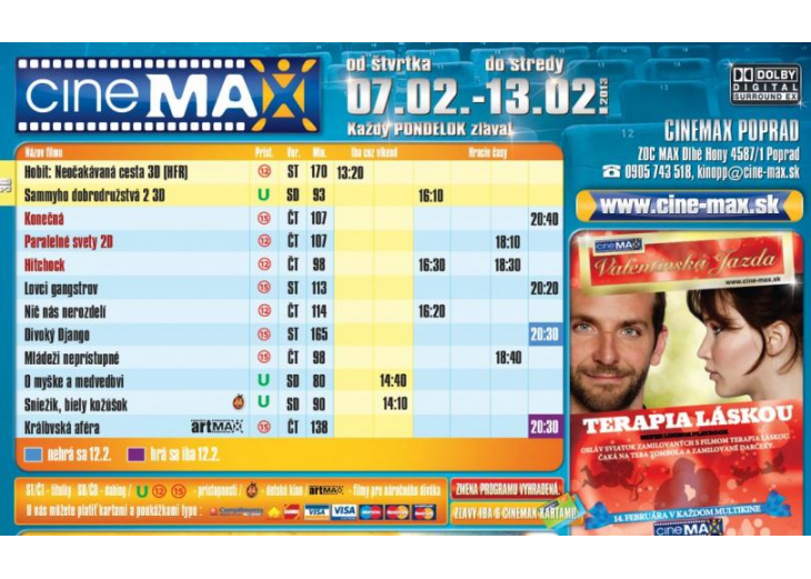 Aktuálny program CINEMAX-u do stredy 13.02.2013, Obchodné a nákupné centrum MAX Poprad 