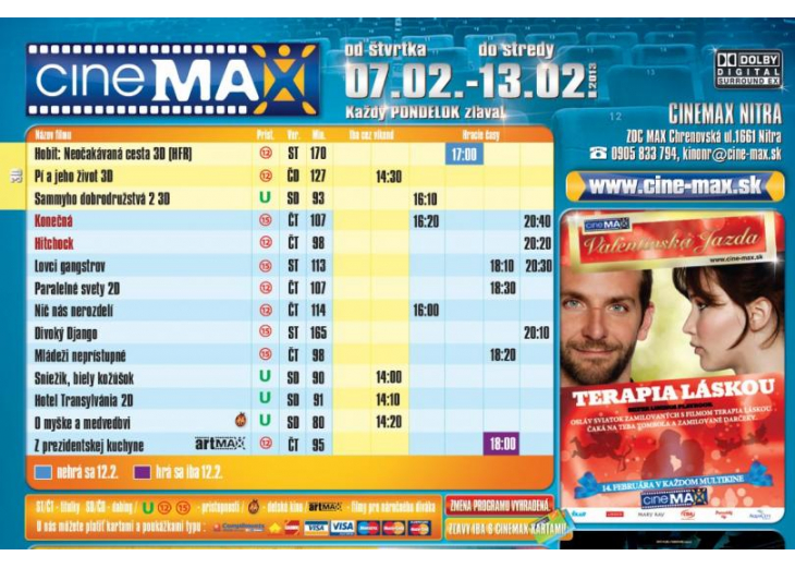 Aktuálny program CINEMAX-u do stredy 13.02.2013, Obchodné a nákupné centrum MAX Nitra