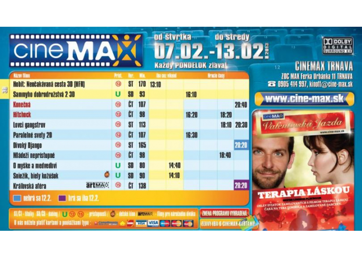 Aktuálny program CINEMAX-u do stredy 13.02.2013, Obchodné a nákupné centrum MAX Trnava