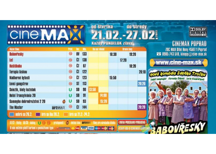 Aktuálny program CINEMAX-u na do 27.2.2013, Obchodné a nákupné centrum MAX Poprad 