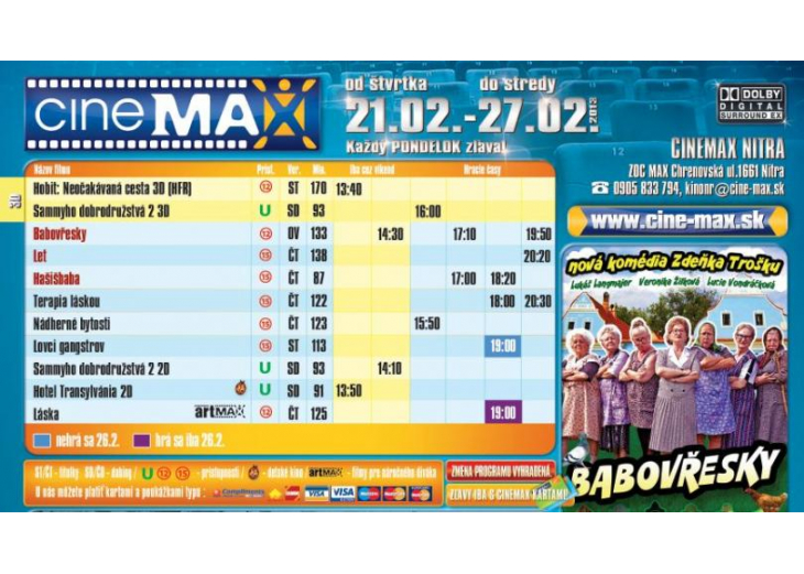 Aktuálny program CINEMAX-u na do 27.2.2013, Obchodné a nákupné centrum MAX Nitra