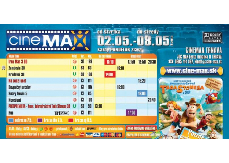 Program kina na nasledujúcich 7 dní, Obchodné a nákupné centrum MAX Trnava