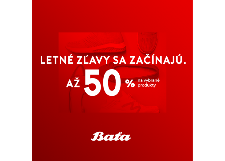 Letné zľavy v predajni Baťa začínajú, až -50%, Obchodné a nákupné centrum MAX Poprad 