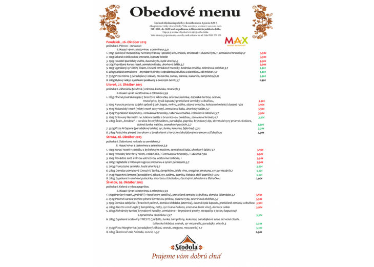 Aktuálne denné menu na tento týždeň reštaurácia Stodola, Obchodné a nákupné centrum MAX Poprad 