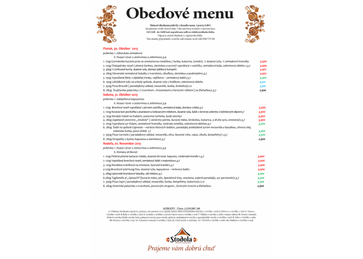 Aktuálne denné menu na tento týždeň reštaurácia Stodola, Obchodné a nákupné centrum MAX Poprad 