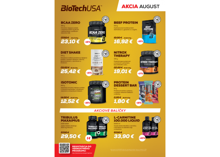 Augustová akcia v predajni  BioTech USA, Obchodné a nákupné centrum MAX Trenčín
