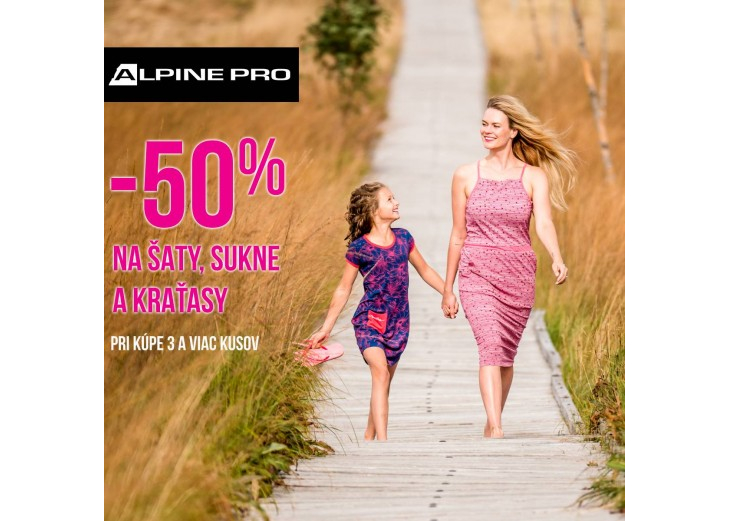 Za letné šaty, sukne a kraťasy teraz v predajni ALPINE PRO zaplatíte len polovicu ceny, Obchodné a nákupné centrum MAX Trnava
