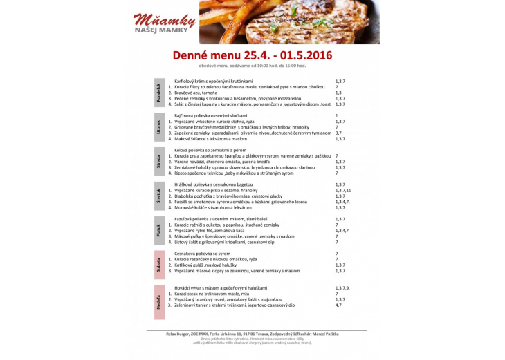 Denné menu, Obchodné a nákupné centrum MAX Trnava